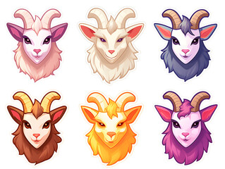 Fototapeta premium Goat head kawaii stickers with vibrant color