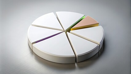Empty white pie chart outline with six slices, waiting to be filled with colorful data or statistics, isolated on a light gray background.