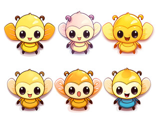 Fototapeta premium Honey Bee kawaii stickers with vibrant color