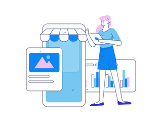 Holiday shopping people doing e-commerce online shopping flat vector concept operation hand drawn illustration
