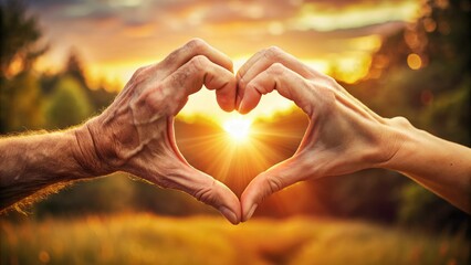 Fototapeta premium entwined hands forming a heart shape, symbolizing devotion, affection, and unity in a warm and intimate moment.