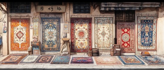 Prayer Rug Market Display Islam Religion Spiritual Symbol