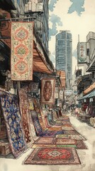 Prayer Rug Market Display Islam Religion Spiritual Symbol