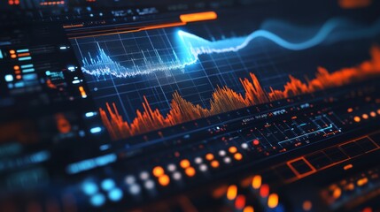 Detailed view of a digital signal generator screen with dynamic electrical wave patterns and adjustments