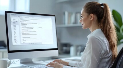 Professional businesswoman sending an einvoice online while working on her computer