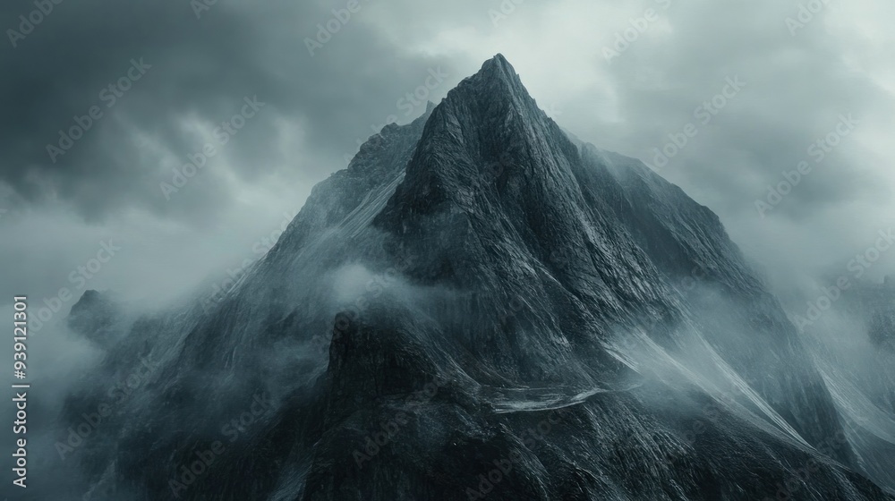 Poster A Majestic Mountain Peak Enveloped in Mist