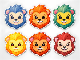 Fototapeta premium Lion King head kawaii stickers with vibrant color