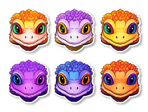 Naklejki Lizard head kawaii stickers with vibrant color