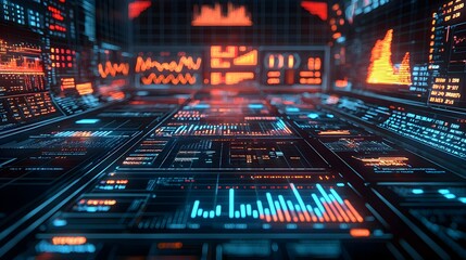 Fototapeta premium Futuristic Digital Interface with Red and Blue Neon Lights