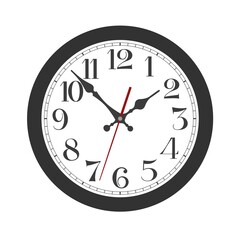 Black classic round  wall clock isolated on white background