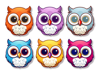 Fototapeta premium Owl head kawaii stickers with vibrant color