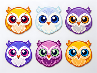 Owl head kawaii stickers with vibrant color
