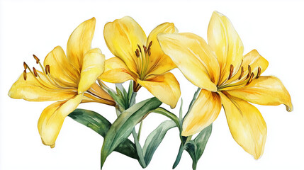 bouquet of yellow lilies, yellow lily isolated on white, floral background, yellow flowers