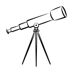 Black silhouette  outline style optical alien discovery science telescope icon and vector illustration