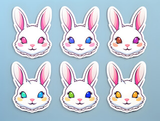 Fototapeta premium rabbit head kawaii stickers with vibrant color