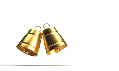 Bell golden yellow orange color two twin symbol sign icon object merry christmas xmas happy new year 2024 2025 2026 time calendar december winter season holiday object copy space white background art