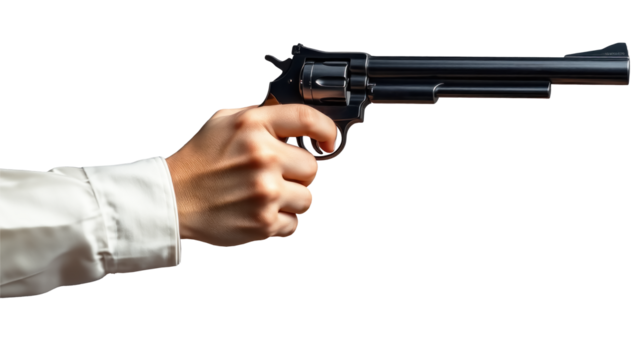 Hand Holding Gun isolated on white background png file.
