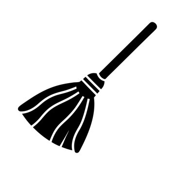 recommend clip art: Black silhouette lineart style cleaner broom brush icon and vector illustration