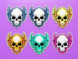 Skull and Bat Wings kawaii stickers with vibrant color