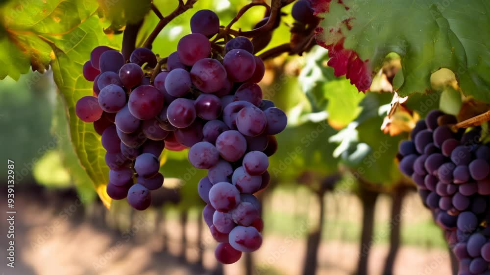 Sticker  Bountiful harvest of purple grapes in sunlight