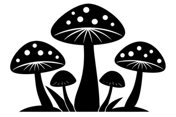 mushrooms in the grass silhouette vector