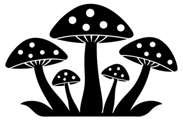 mushrooms in the grass silhouette vector
