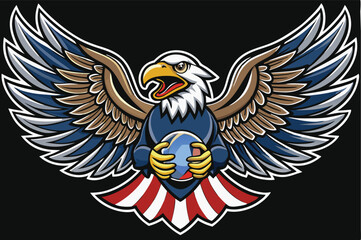 Fierce Bald Eagle Spread the Wings with American Flag Color .