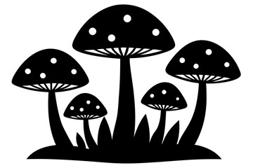 mushrooms in the grass silhouette vector