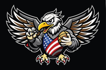 Fierce Bald Eagle Spread the Wings with American Flag Color .