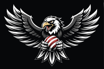 Fierce Bald Eagle Spread the Wings with American Flag Color .