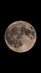 An original vertical photograph of the super blue moon with dark night background - full moon as seen through a telescope