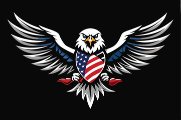 Fierce Bald Eagle Spread the Wings with American Flag Color .