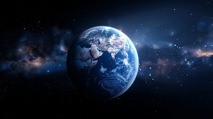 Fototapeta premium Earth floating in the vastness of space. Star-filled night sky with our planet.