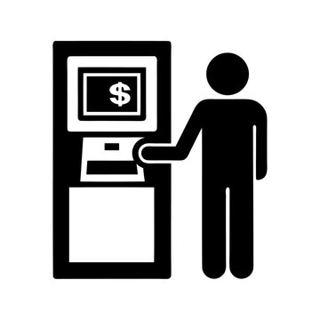 black atm machine person withdrawing money clip art preview
