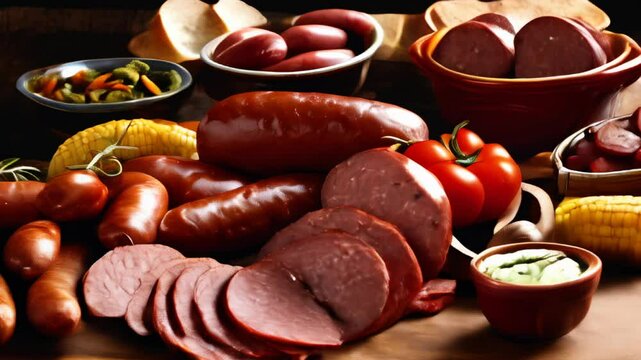  A feast of cured meats and vegetables ready for a picnic or potluck