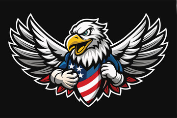 Fierce Bald Eagle Spread the Wings with American Flag Color .