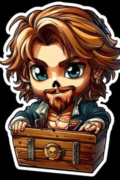 recommend clip art: Cartoon Pirate with Treasure Chest