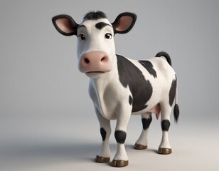 High resolution smiling cow 3d character image, cartoon 3d cow illustration image. 