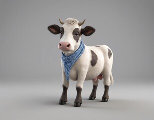 High resolution smiling cow 3d character image, cartoon 3d cow illustration image. 