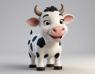 High resolution smiling cow 3d character image, cartoon 3d cow illustration image. 