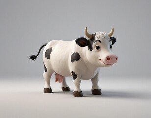 High resolution smiling cow 3d character image, cartoon 3d cow illustration image. 