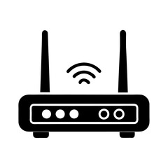 Modern black silhouette cyberspace connection router modem icon and vector illustration