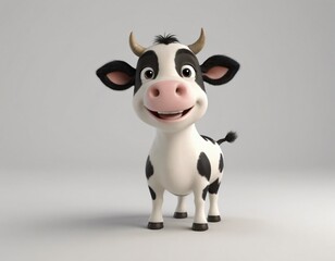 High resolution smiling cow 3d character image, cartoon 3d cow illustration image. 