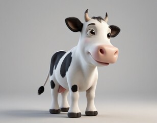 High resolution smiling cow 3d character image, cartoon 3d cow image. 