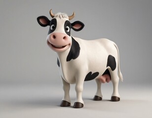 High resolution smiling cow 3d character image, cartoon 3d cow image. 
