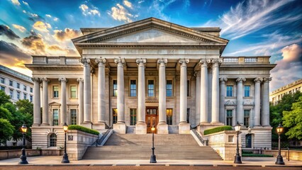 Obraz premium Historic Beaux-Arts style building with granite facade and Corinthian columns in Washington D.C., featuring a grand entrance and iconic architecture.