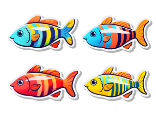 Fototapeta premium Zebra danio kawaii stickers with vibrant color
