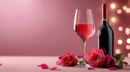 Romantic dinner setup candles roses cozy ambiance wine bottle elegant plating