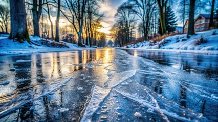 Naklejka premium Icy Surface, Frozen And Slick, Creating A Hazardous, Slippery Path With Potential For Accidents