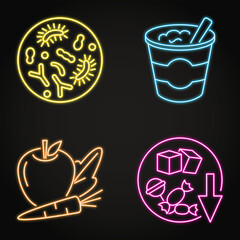 Gut flora neon icon set